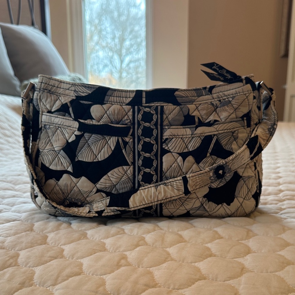 Vera Bradley Black and Cream Floral Shoulder Bag